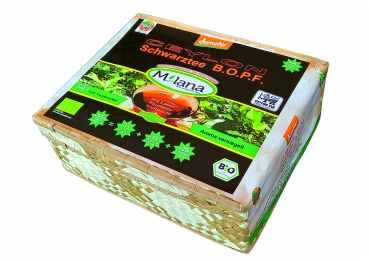 100 MILANA Ceylon Demeter BIO-SCHWARZTEE TEEBEUTEL BOPF Broken Orange Pekoe Fannings - schwarzer Premium-Tee in HANDGEFLOCHTENEM TEEKÖRBCHEN, 55 Prozent des Verkaufspreises ist SOZIALE HILFSLEISTUNG - Der Tee..der nach Liebe schmeckt. Fair und nachhaltig.